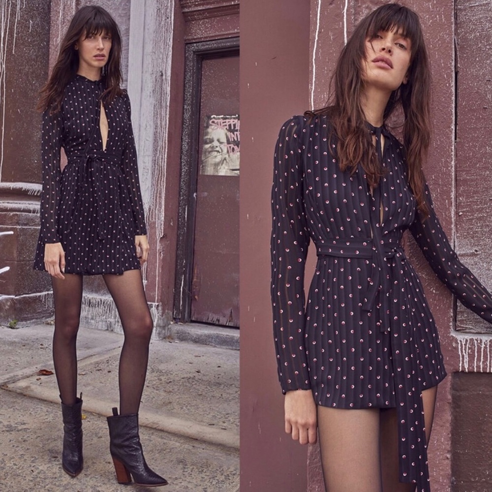 Alexis Long Sleeves Dot Print Wrap Dress